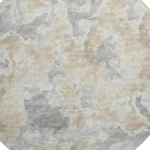 HomeRoots 8' Modern Round Abstract Area Rug in Beige, Charcoal & Gray – Washable, Durable for Indoor/Outdoor Use 643591