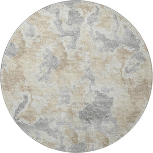 HomeRoots 8' Modern Round Abstract Area Rug in Beige, Charcoal & Gray – Washable, Durable for Indoor/Outdoor Use 643591