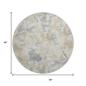 HomeRoots 8' Modern Round Abstract Area Rug in Beige, Charcoal & Gray – Washable, Durable for Indoor/Outdoor Use 643591