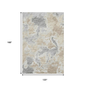 HomeRoots 10' Beige Charcoal Gray Abstract Area Rug - Durable, Washable Indoor Outdoor Carpet for Modern Spaces 643594