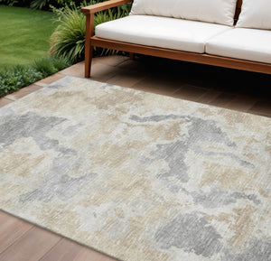 HomeRoots 10' Beige Charcoal Gray Abstract Area Rug - Durable, Washable Indoor Outdoor Carpet for Modern Spaces 643594