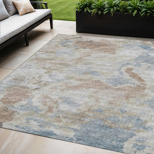 HomeRoots 5' Washable Indoor Outdoor Area Rug - Midnight Ivory & Coffee Abstract Design for Modern Spaces 643596
