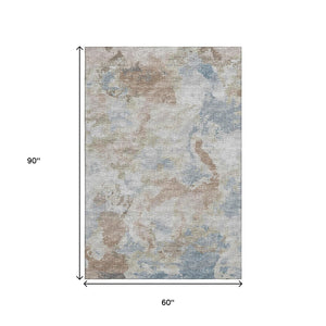 HomeRoots 5' Washable Indoor Outdoor Area Rug - Midnight Ivory & Coffee Abstract Design for Modern Spaces 643596