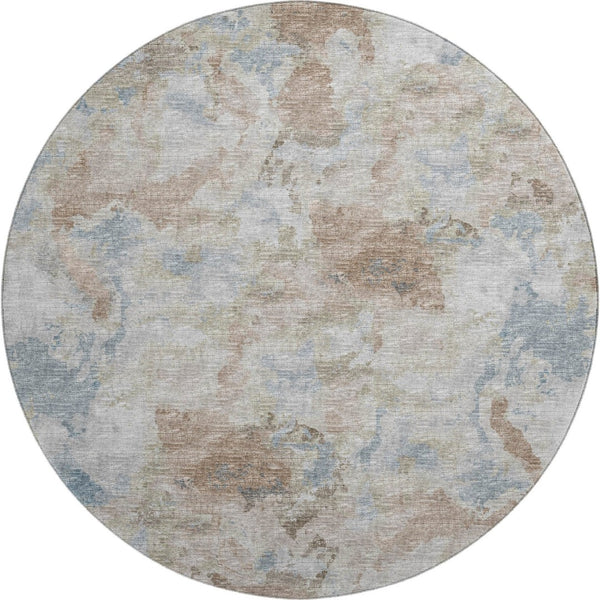 HomeRoots 8' Modern Abstract Round Area Rug in Midnight, Ivory & Coffee - Washable, Durable & Stylish Design 643597