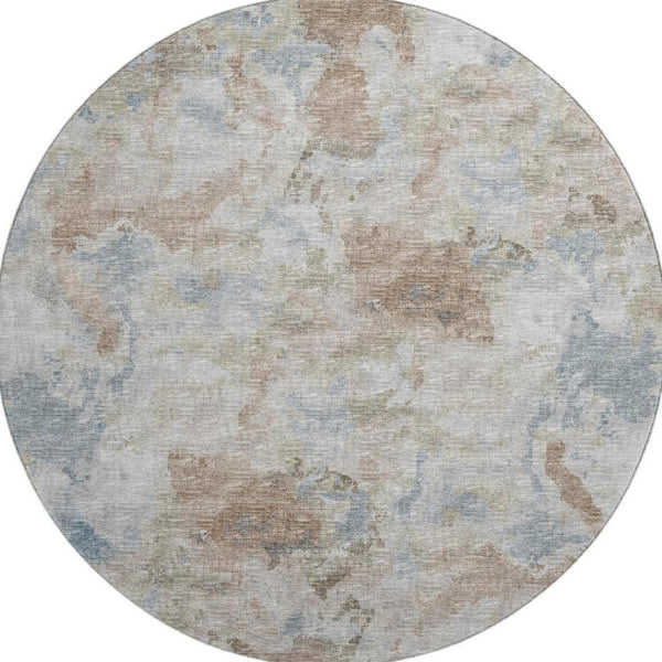 HomeRoots 8' Modern Abstract Round Area Rug in Midnight, Ivory & Coffee - Washable, Durable & Stylish Design 643597