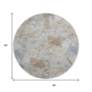 HomeRoots 8' Modern Abstract Round Area Rug in Midnight, Ivory & Coffee - Washable, Durable & Stylish Design 643597