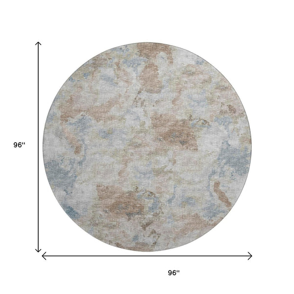 HomeRoots 8' Modern Abstract Round Area Rug in Midnight, Ivory & Coffee - Washable, Durable & Stylish Design 643597