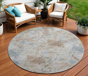 HomeRoots 8' Modern Abstract Round Area Rug in Midnight, Ivory & Coffee - Washable, Durable & Stylish Design 643597