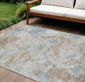 HomeRoots 9' X 12' Abstract Washable Area Rug in Midnight Ivory & Coffee – Durable Indoor/Outdoor Design! 643599
