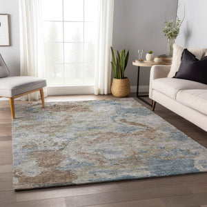 HomeRoots 9' X 12' Abstract Washable Area Rug in Midnight Ivory & Coffee – Durable Indoor/Outdoor Design! 643599