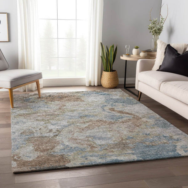 HomeRoots 9' X 12' Abstract Washable Area Rug in Midnight Ivory & Coffee – Durable Indoor/Outdoor Design! 643599