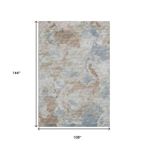 HomeRoots 9' X 12' Abstract Washable Area Rug in Midnight Ivory & Coffee – Durable Indoor/Outdoor Design! 643599