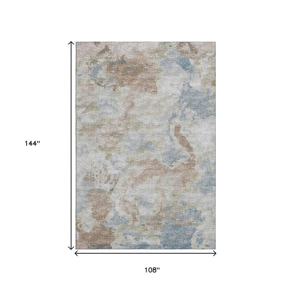 HomeRoots 9' X 12' Abstract Washable Area Rug in Midnight Ivory & Coffee – Durable Indoor/Outdoor Design! 643599