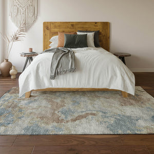 HomeRoots 9' X 12' Abstract Washable Area Rug in Midnight Ivory & Coffee – Durable Indoor/Outdoor Design! 643599