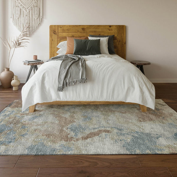 HomeRoots 9' X 12' Abstract Washable Area Rug in Midnight Ivory & Coffee – Durable Indoor/Outdoor Design! 643599