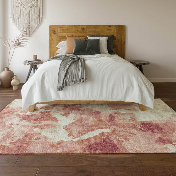 HomeRoots 5' Contemporary Pink & Ivory Abstract Washable Area Rug for Indoor & Outdoor Spaces – Durable & Stylish! 643602