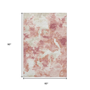 HomeRoots 5' Contemporary Pink & Ivory Abstract Washable Area Rug for Indoor & Outdoor Spaces – Durable & Stylish! 643602