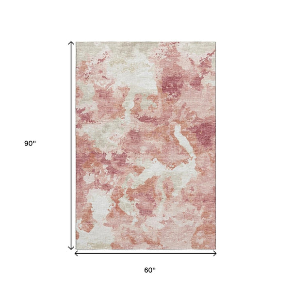 HomeRoots 5' Contemporary Pink & Ivory Abstract Washable Area Rug for Indoor & Outdoor Spaces – Durable & Stylish! 643602