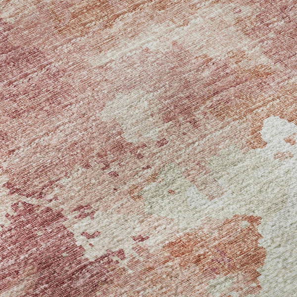 HomeRoots 8' Pink and Ivory Round Abstract Washable Rug - Versatile Indoor/Outdoor Design with Non-Slip Backing 643603