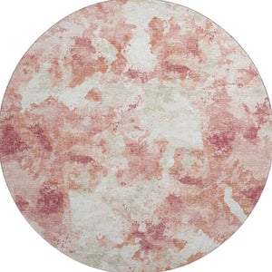 HomeRoots 8' Pink and Ivory Round Abstract Washable Rug - Versatile Indoor/Outdoor Design with Non-Slip Backing 643603