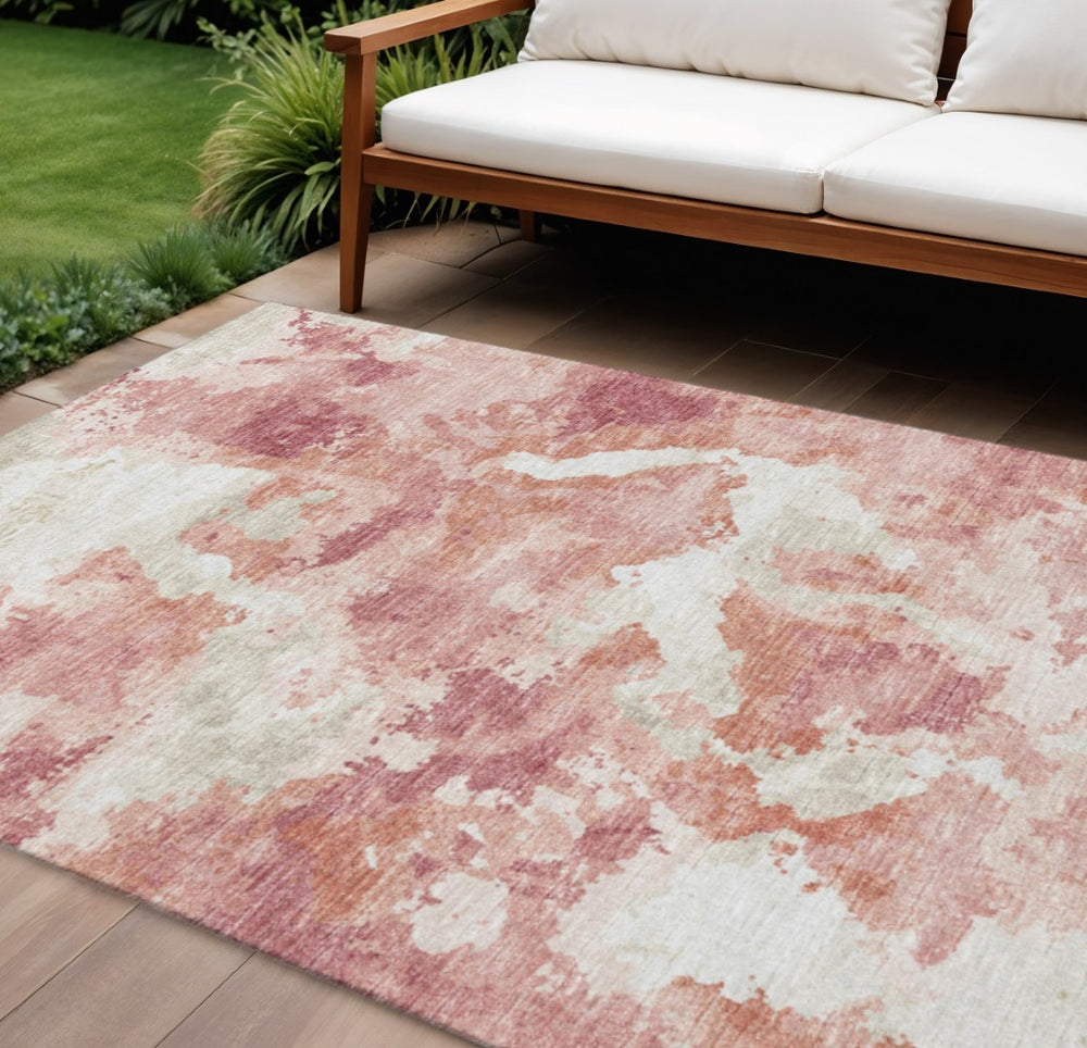 HomeRoots 8' X 10' Pink and Ivory Abstract Area Rug – Durable, Washable, Modern Indoor/Outdoor Design for Any Space 643604