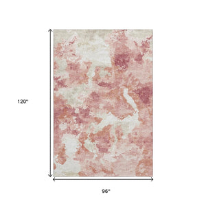 HomeRoots 8' X 10' Pink and Ivory Abstract Area Rug – Durable, Washable, Modern Indoor/Outdoor Design for Any Space 643604