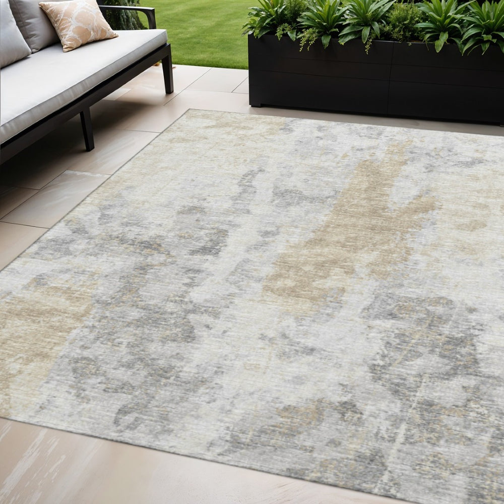 HomeRoots 5' X 8' Midnight Ivory & Beige Abstract Area Rug – Durable, Washable, Stylish for Indoor & Outdoor Use 643614