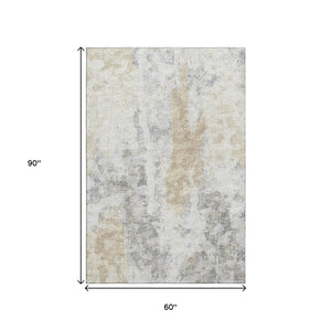 HomeRoots 5' X 8' Midnight Ivory & Beige Abstract Area Rug – Durable, Washable, Stylish for Indoor & Outdoor Use 643614