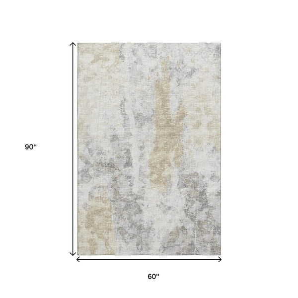 HomeRoots 5' X 8' Midnight Ivory & Beige Abstract Area Rug – Durable, Washable, Stylish for Indoor & Outdoor Use 643614