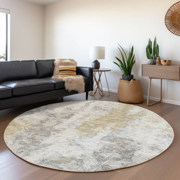 HomeRoots 8' Contemporary Round Abstract Area Rug - Machine Washable, Durable, Indoor/Outdoor Elegance 643615