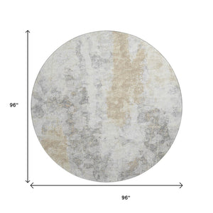 HomeRoots 8' Contemporary Round Abstract Area Rug - Machine Washable, Durable, Indoor/Outdoor Elegance 643615