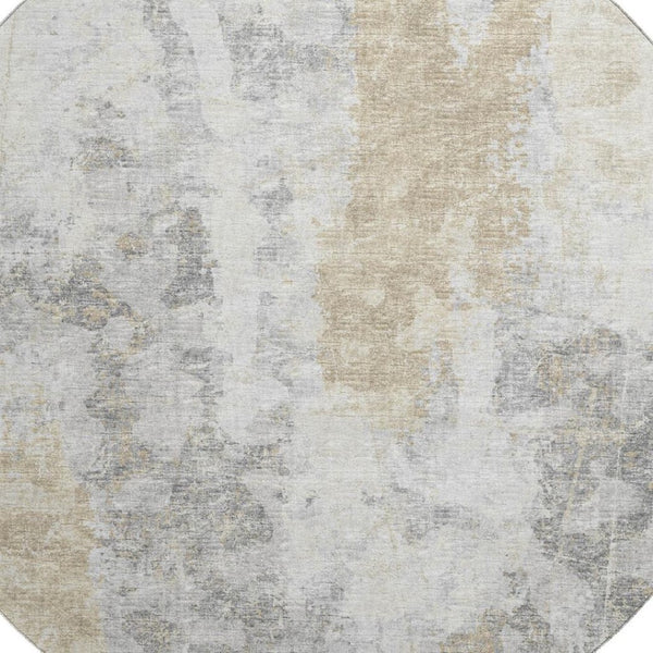 HomeRoots 8' Contemporary Round Abstract Area Rug - Machine Washable, Durable, Indoor/Outdoor Elegance 643615