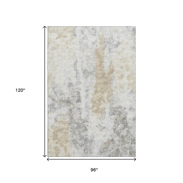 HomeRoots 8' X 10' Midnight Ivory Beige Abstract Rug - Washable, Durable, Stylish for Indoor & Outdoor Spaces 643616