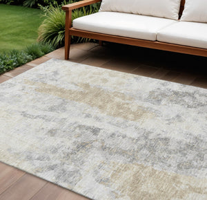 HomeRoots 10' Oversized Midnight Ivory & Beige Abstract Area Rug - Washable, Durable, Indoor/Outdoor Use! 643618