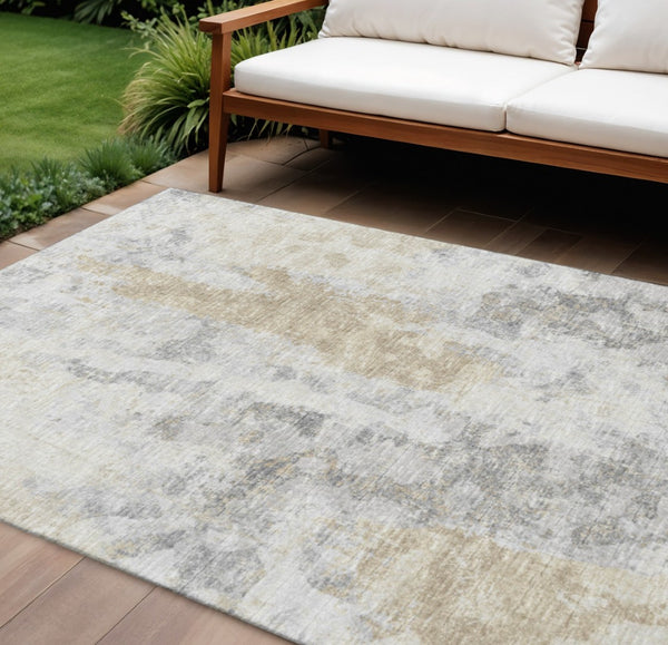 HomeRoots 10' Oversized Midnight Ivory & Beige Abstract Area Rug - Washable, Durable, Indoor/Outdoor Use! 643618