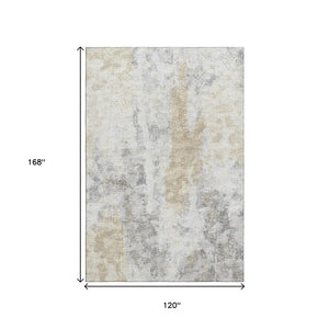 HomeRoots 10' Oversized Midnight Ivory & Beige Abstract Area Rug - Washable, Durable, Indoor/Outdoor Use! 643618