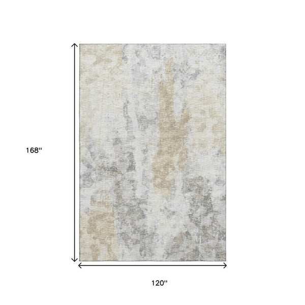 HomeRoots 10' Oversized Midnight Ivory & Beige Abstract Area Rug - Washable, Durable, Indoor/Outdoor Use! 643618