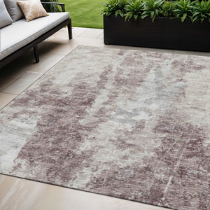 HomeRoots 5' X 8' Stylish Plum and Ivory Abstract Washable Area Rug for Indoor/Outdoor Use - Durable & Easy Care! 643620