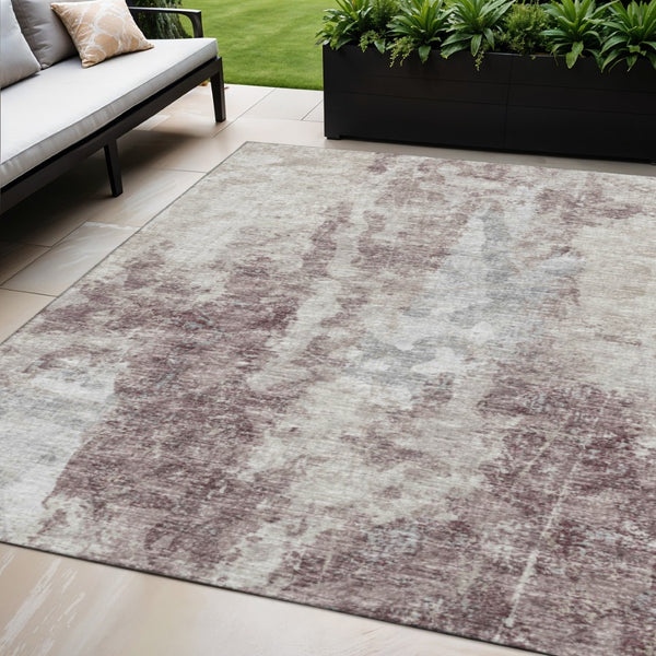 HomeRoots 5' X 8' Stylish Plum and Ivory Abstract Washable Area Rug for Indoor/Outdoor Use - Durable & Easy Care! 643620