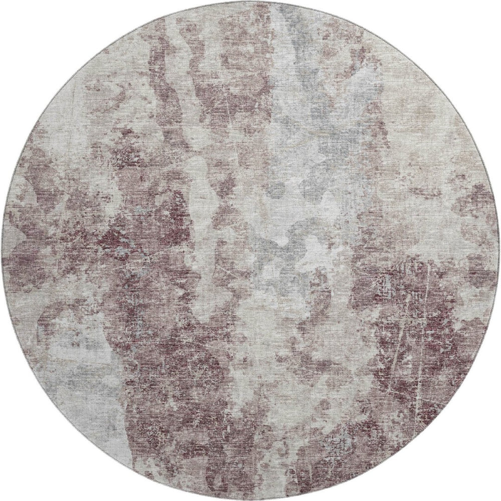 HomeRoots 8' Plum and Ivory Washable Round Area Rug – Modern Abstract Design for Indoor & Outdoor Spaces 643621