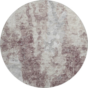 HomeRoots 8' Plum and Ivory Washable Round Area Rug – Modern Abstract Design for Indoor & Outdoor Spaces 643621