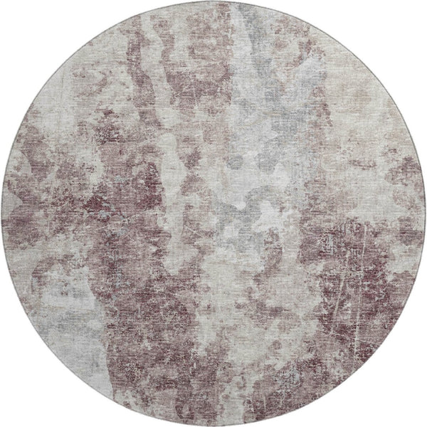 HomeRoots 8' Plum and Ivory Washable Round Area Rug – Modern Abstract Design for Indoor & Outdoor Spaces 643621