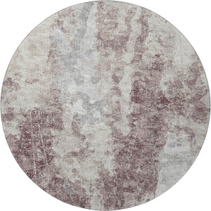 HomeRoots 8' Plum and Ivory Washable Round Area Rug – Modern Abstract Design for Indoor & Outdoor Spaces 643621