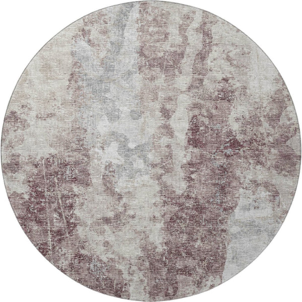 HomeRoots 8' Plum and Ivory Washable Round Area Rug – Modern Abstract Design for Indoor & Outdoor Spaces 643621
