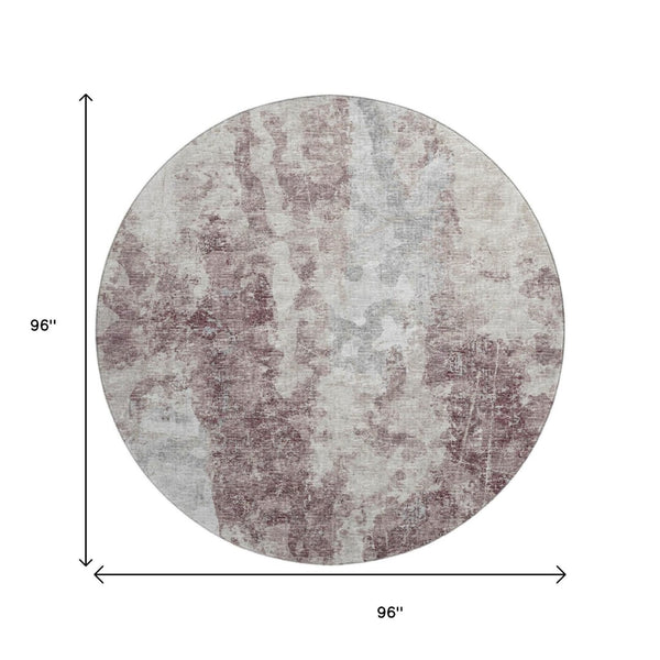 HomeRoots 8' Plum and Ivory Washable Round Area Rug – Modern Abstract Design for Indoor & Outdoor Spaces 643621
