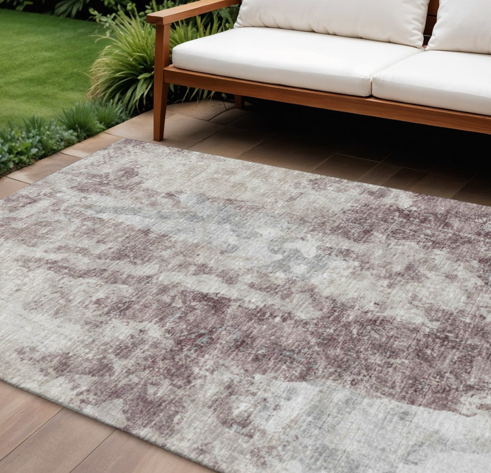 HomeRoots 8' X 10' Contemporary Plum and Ivory Abstract Washable Rug for Indoor & Outdoor Versatility 643622