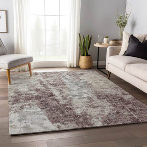 HomeRoots 8' X 10' Contemporary Plum and Ivory Abstract Washable Rug for Indoor & Outdoor Versatility 643622
