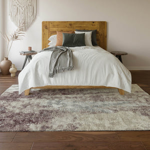 HomeRoots 8' X 10' Contemporary Plum and Ivory Abstract Washable Rug for Indoor & Outdoor Versatility 643622