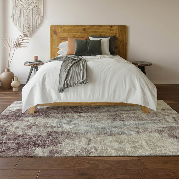 HomeRoots 8' X 10' Contemporary Plum and Ivory Abstract Washable Rug for Indoor & Outdoor Versatility 643622