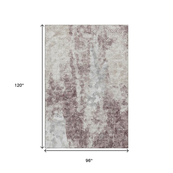 HomeRoots 8' X 10' Contemporary Plum and Ivory Abstract Washable Rug for Indoor & Outdoor Versatility 643622